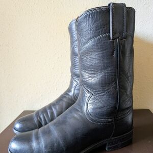 Black Leather Justin Western Roper Boots. Size 6.5 B.